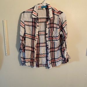 Buttons Women’s Blue, White & Red Plaid Flannel Button-Down Shirt Size Small